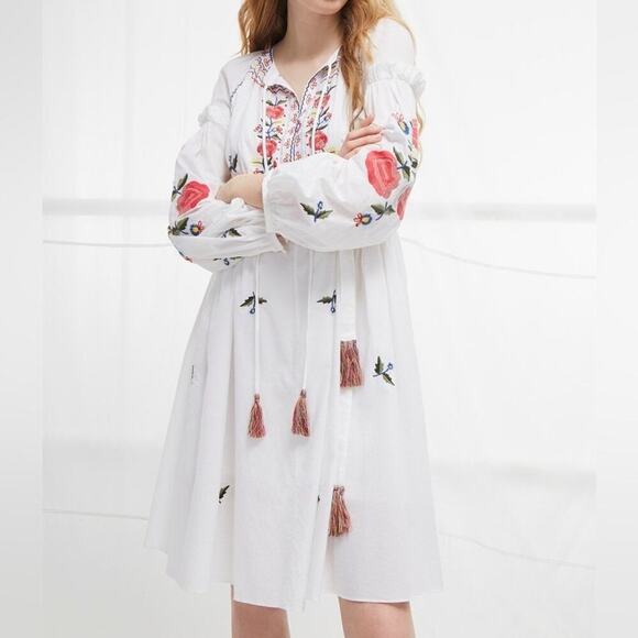 French Connection Edessa Cotton Folk Embroidered Smock Dress Size 2 NWT $228 - Picture 1 of 14